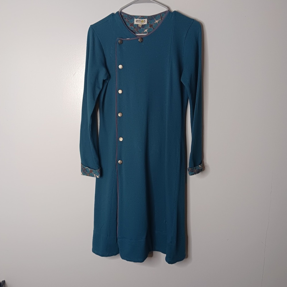 Ethos Paris Anastasia Dress Womens Size XS Teal Asymmetrical Earthy Hippie NWT